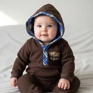 Carter's Brown Pup Hooded Fleece Jumpsuit 12 Months